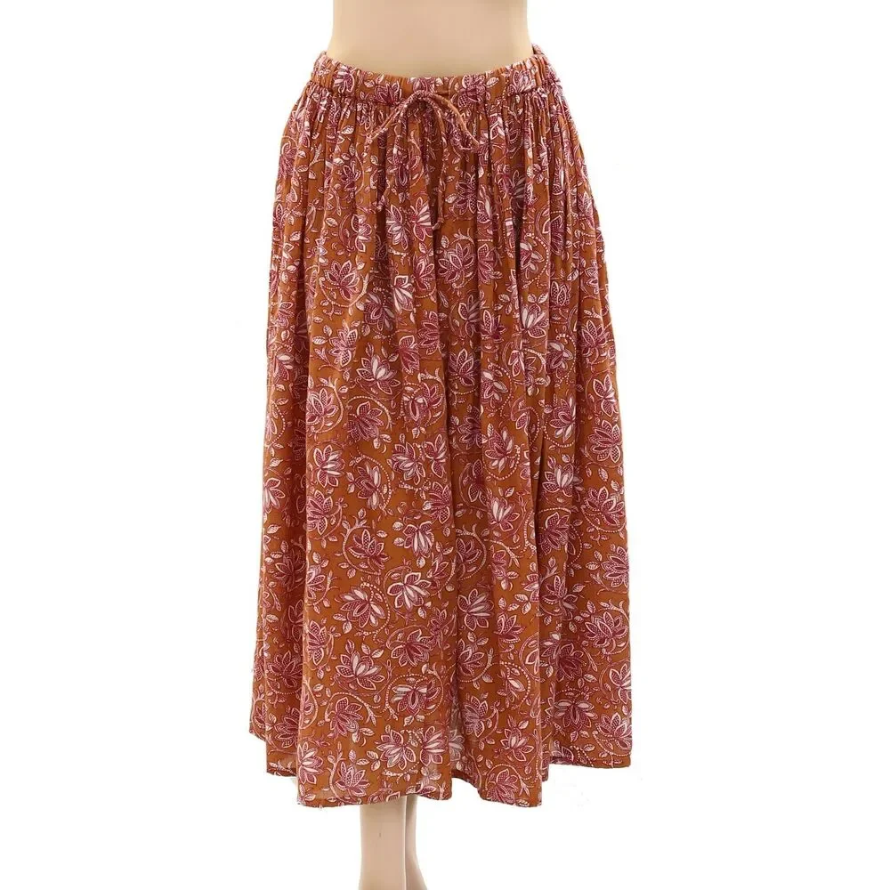 The Great. The Ripple Midi Skirt Floral Printed Beach Pull-On Cotton S-1 272242